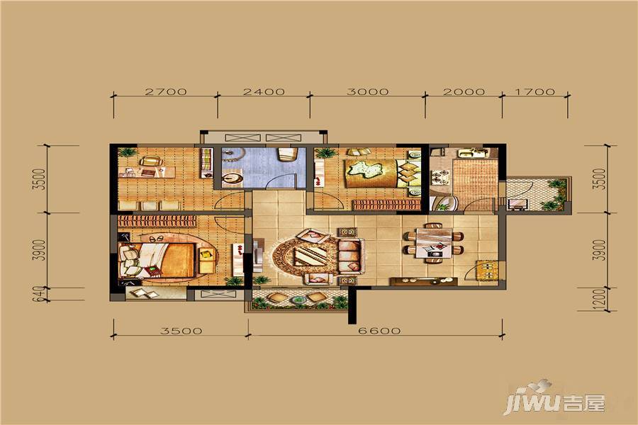 华润·二十四城3室2厅1卫96.7㎡户型图