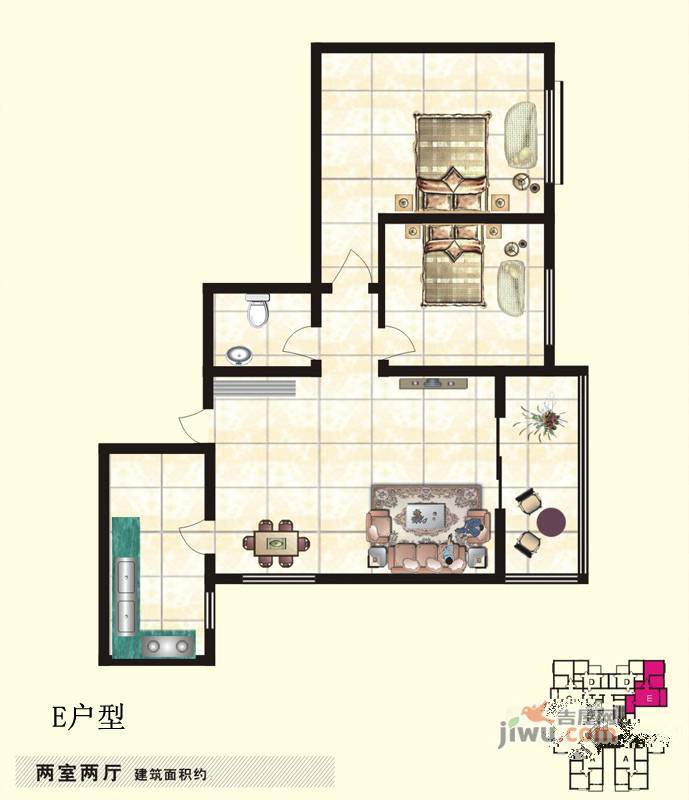 百合花园二期2室2厅1卫94㎡户型图