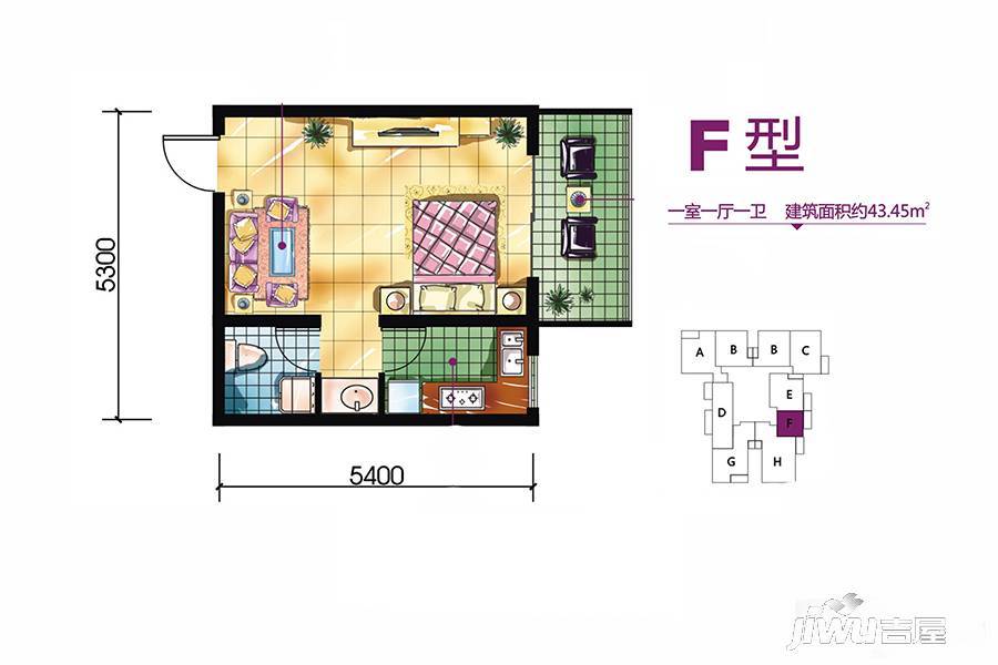 恒天第五座1室1厅1卫43.5㎡户型图