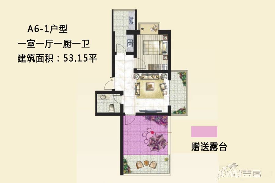 西安沣惠新佳苑1室1厅1卫53.1㎡户型图