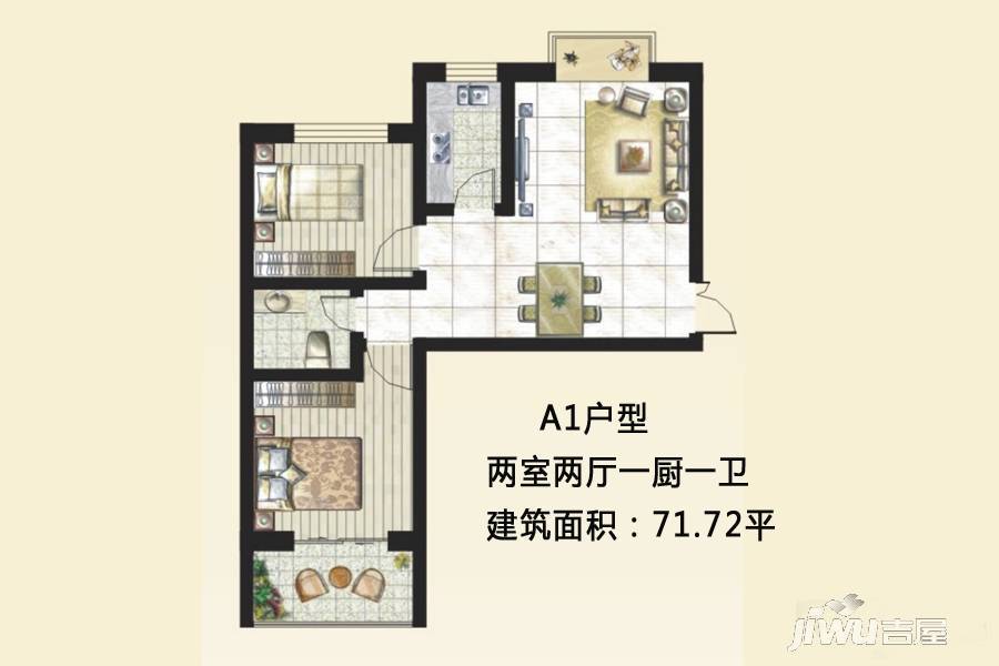 西安沣惠新佳苑2室2厅1卫71.7㎡户型图