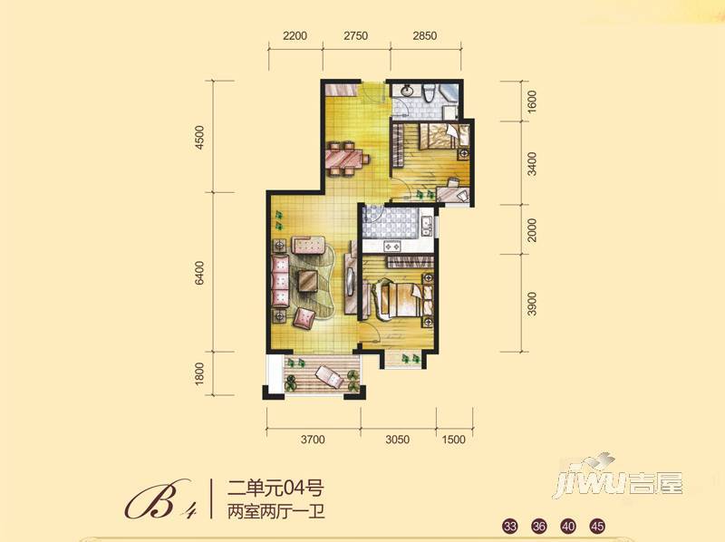 首创漫香郡公寓2室2厅1卫户型图