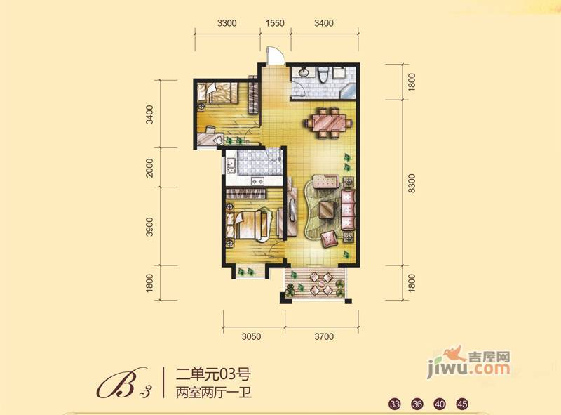 首创漫香郡公寓2室2厅1卫户型图