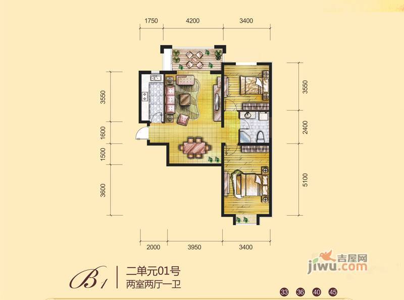 首创漫香郡公寓2室2厅1卫户型图