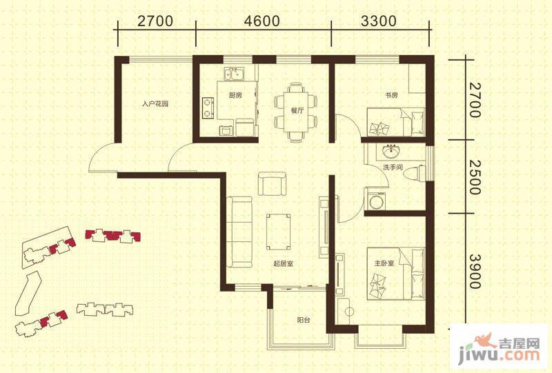 首创漫香郡公寓3室2厅2卫128㎡户型图