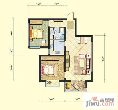 首创漫香郡公寓2室2厅1卫85㎡户型图