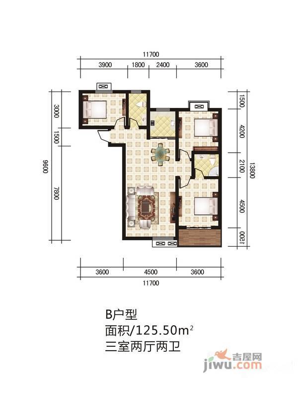 城西印象3室2厅2卫125.5㎡户型图