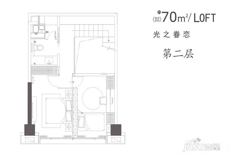 万科金域国际写字楼2室2厅2卫70㎡户型图