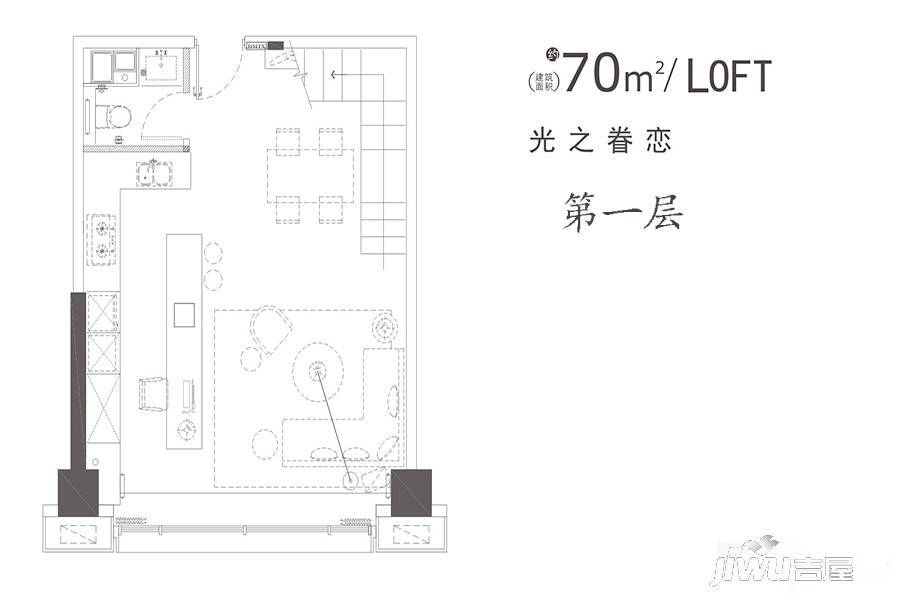 万科金域国际写字楼2室2厅2卫70㎡户型图