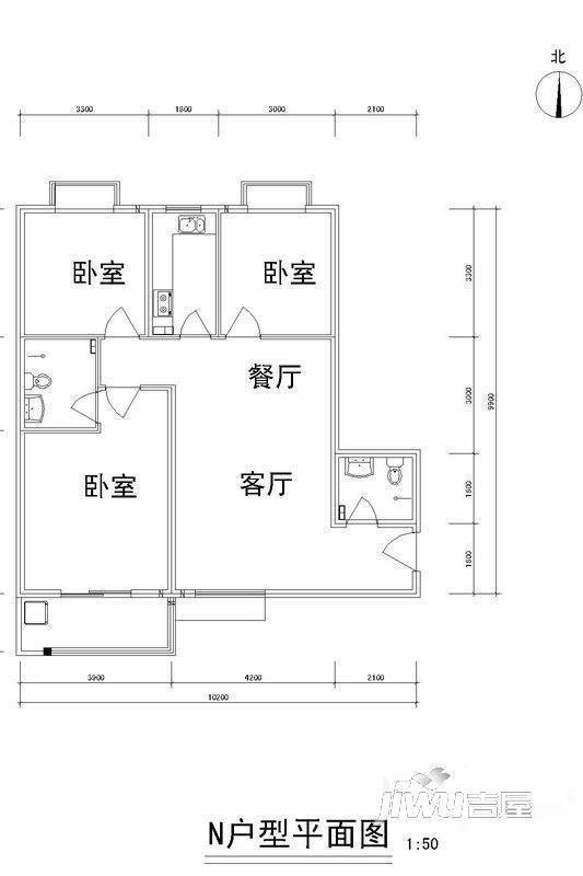 雅逸新城3室2厅2卫116㎡户型图