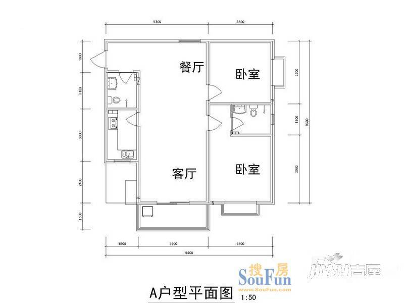 雅逸新城2室2厅1卫109.1㎡户型图