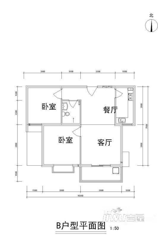 雅逸新城2室2厅1卫89.2㎡户型图