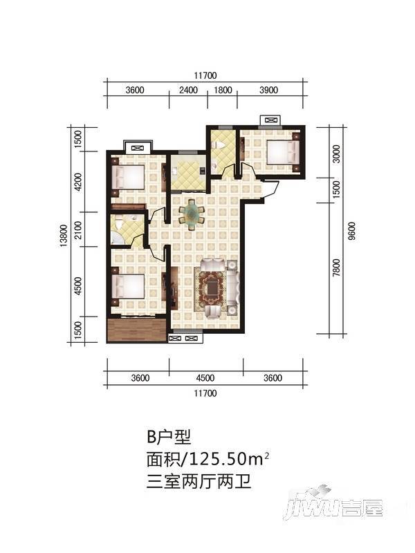 城西印象3室2厅2卫125.5㎡户型图