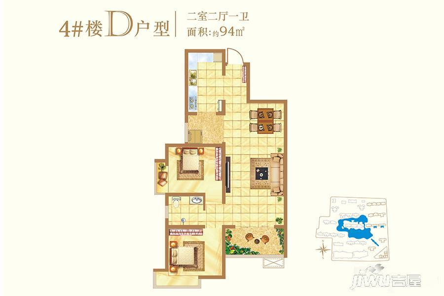 锦园曲江龙邸2室2厅1卫94㎡户型图