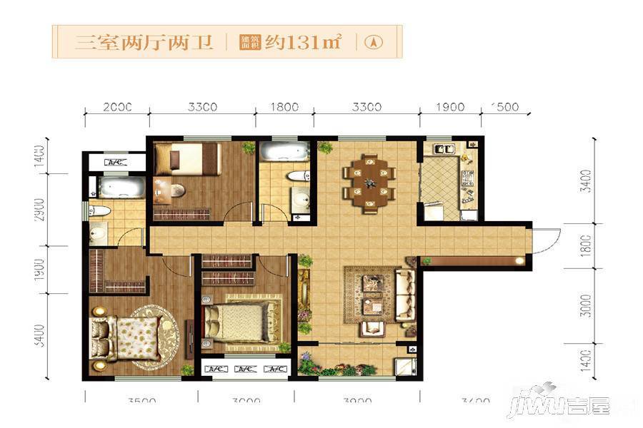 融创长安街壹号3室2厅2卫131㎡户型图