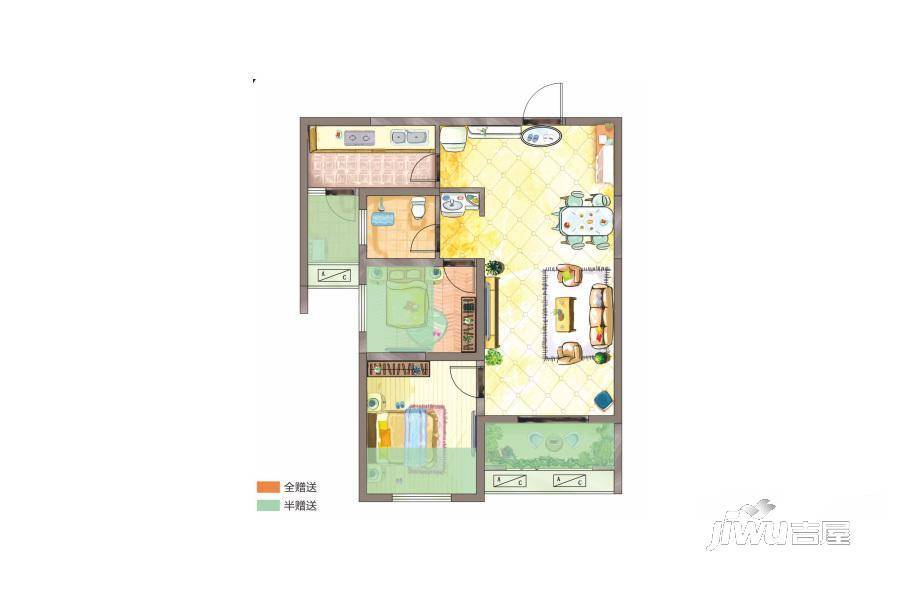 鼎诚馥桂园2室2厅1卫74㎡户型图