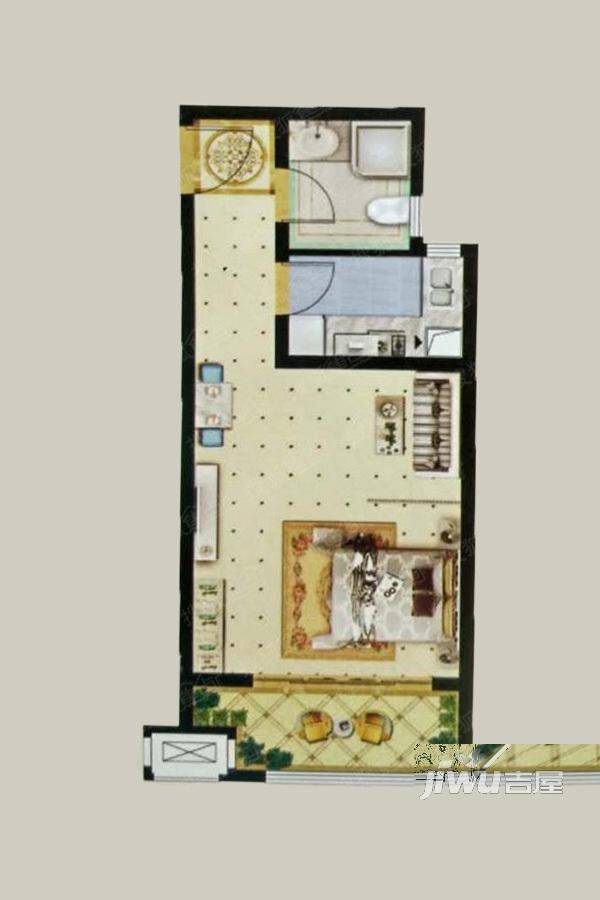 绿地国际花都1室1厅1卫48㎡户型图