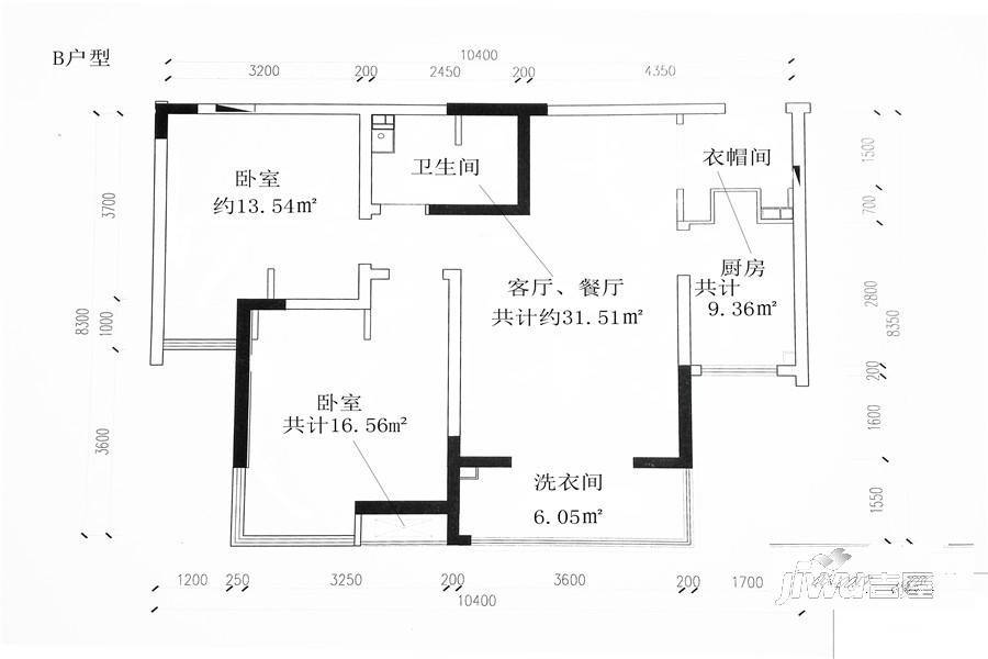 锦舍公寓2室2厅1卫93.8㎡户型图