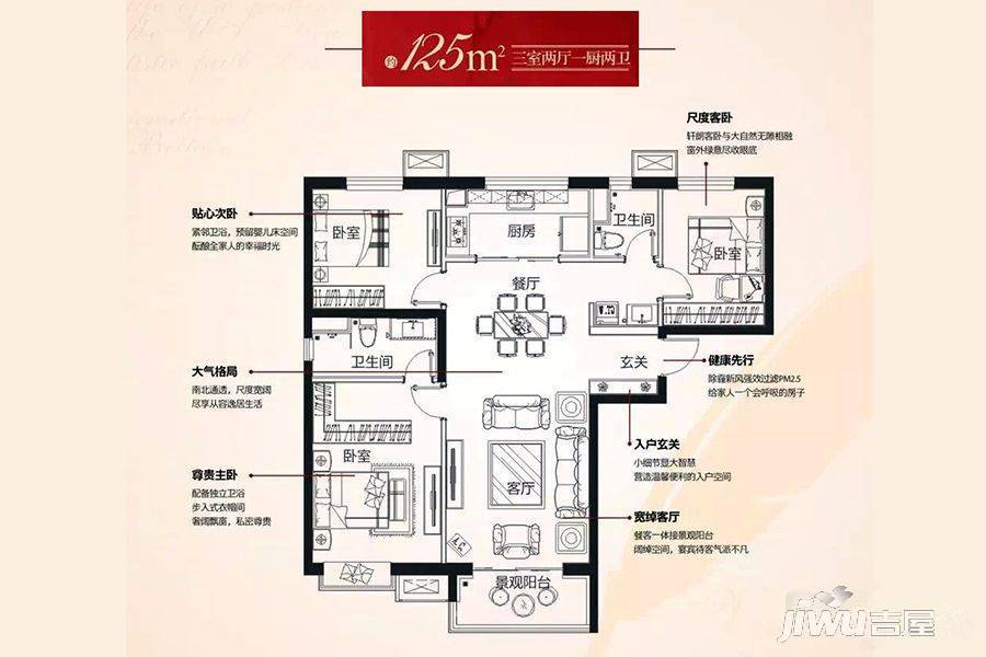 万科城润园3室2厅2卫125㎡户型图