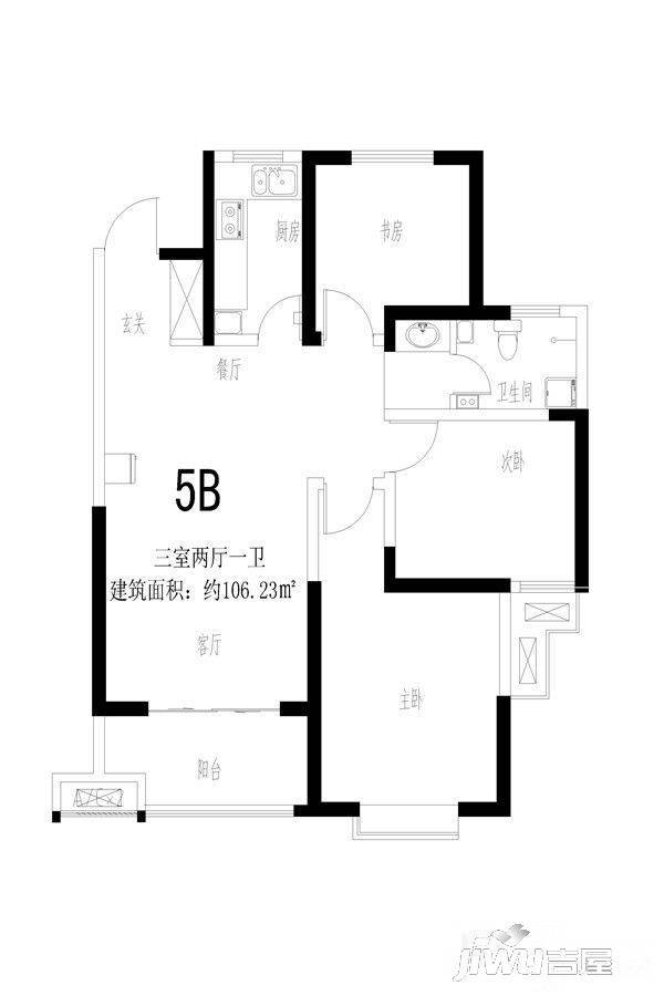 旭景清园3室2厅1卫106.2㎡户型图