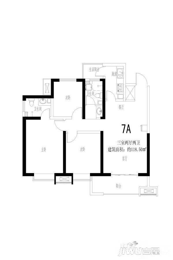 旭景清园3室2厅2卫118.5㎡户型图