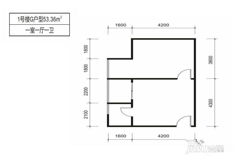 华旗东郡1室1厅1卫53.4㎡户型图