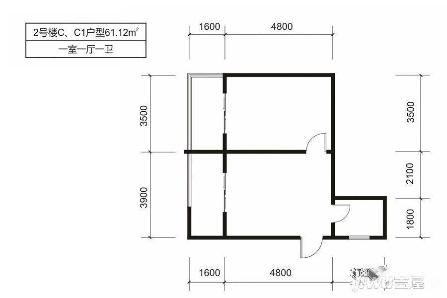 华旗东郡1室1厅1卫61.1㎡户型图