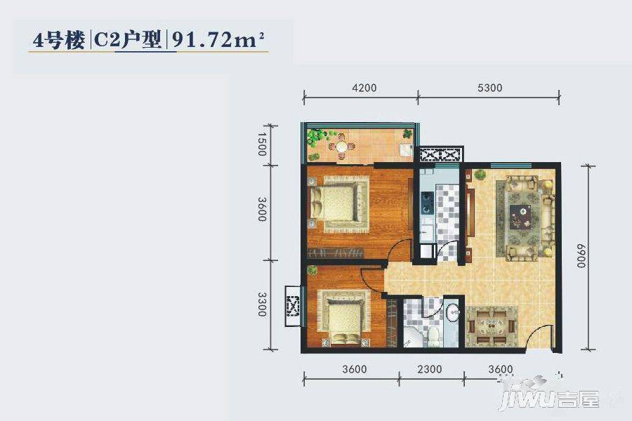 华旗东郡2室2厅1卫91.7㎡户型图