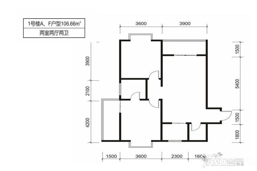 华旗东郡2室2厅2卫106.7㎡户型图