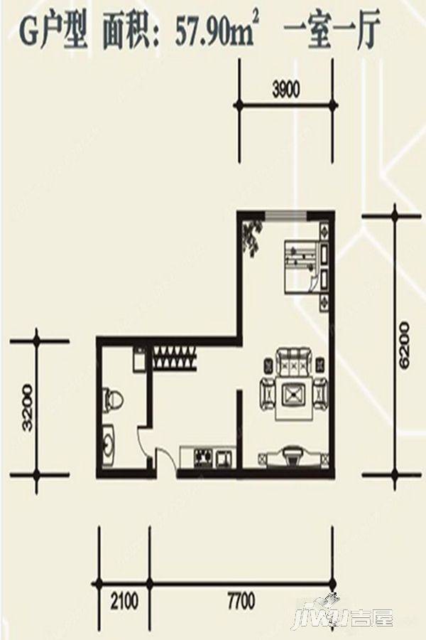 诚礼大厦1室1厅1卫57.9㎡户型图