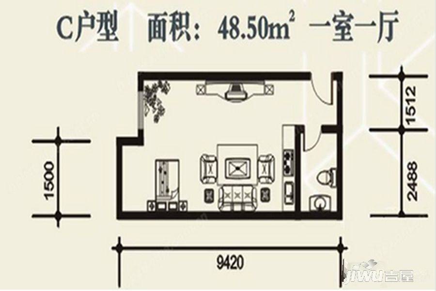 诚礼大厦1室1厅1卫57.9㎡户型图