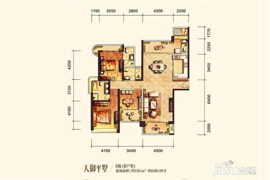 雅居乐御宾府4室2厅4卫181㎡户型图