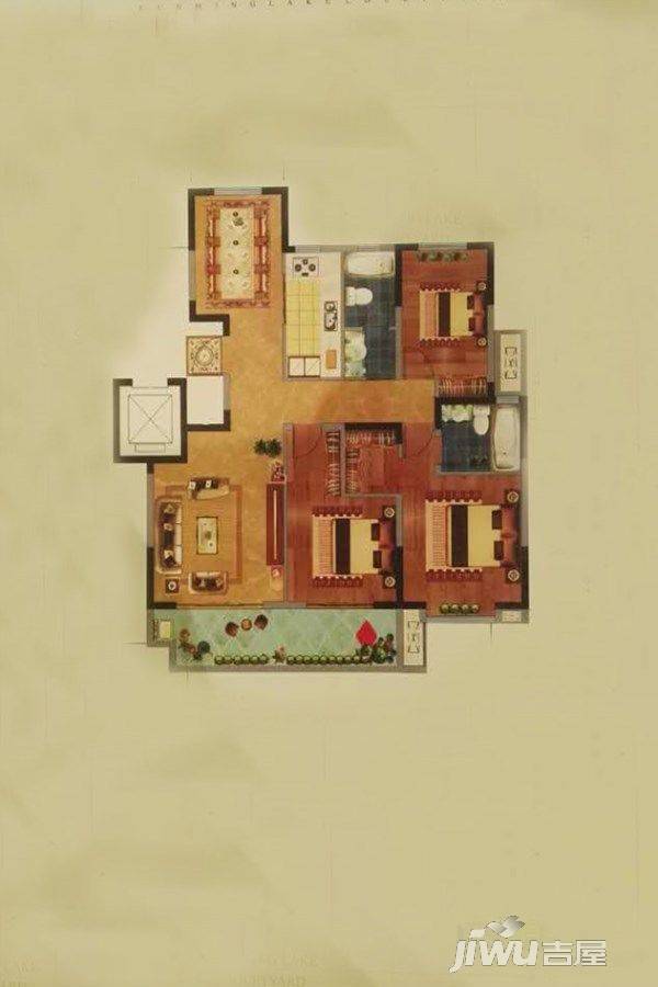 中建昆明澜庭3室2厅2卫130㎡户型图