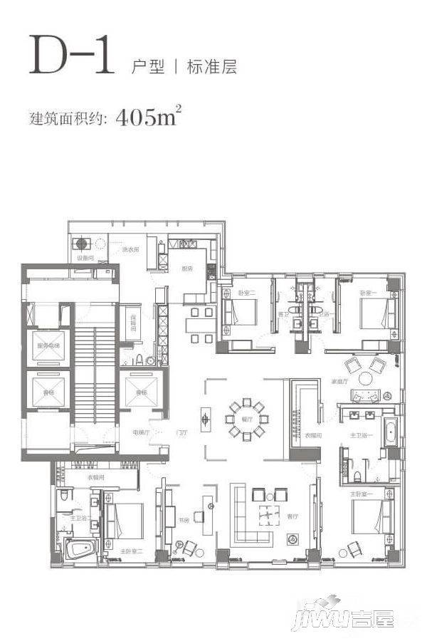 中大国际九号5室3厅4卫405㎡户型图