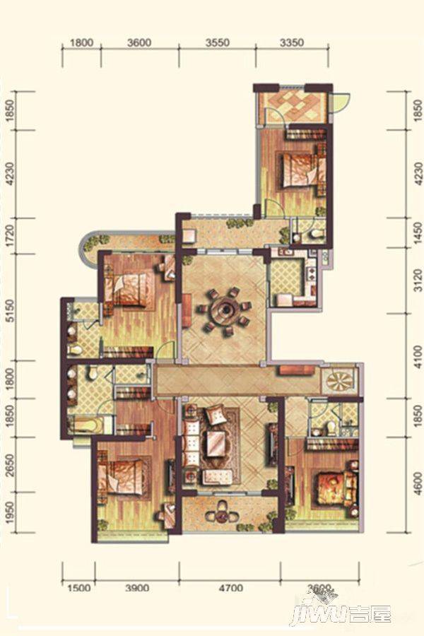 雅居乐御宾府4室2厅4卫210㎡户型图