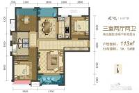 中国铁建西派国际3室2厅2卫113㎡户型图