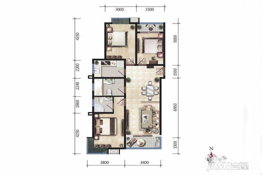 金宇蓝苑3室2厅2卫131㎡户型图