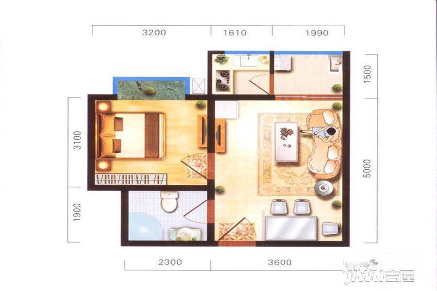 金宇蓝苑1室1厅1卫47㎡户型图