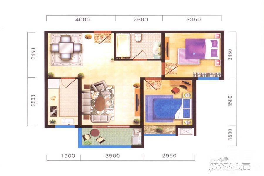 金宇蓝苑2室2厅1卫87.3㎡户型图