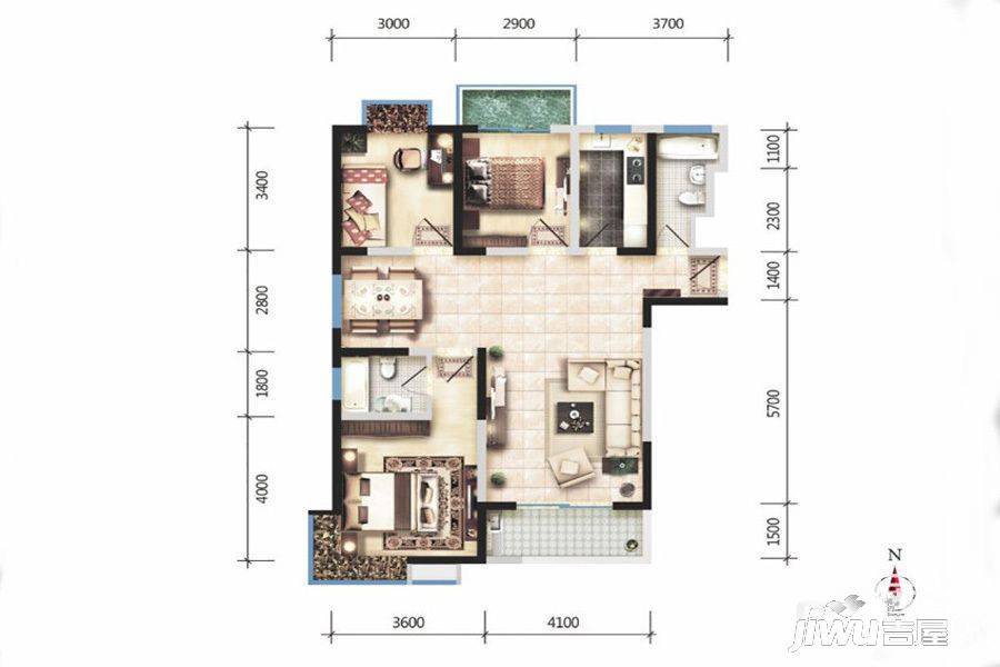 金宇蓝苑3室2厅2卫128.8㎡户型图