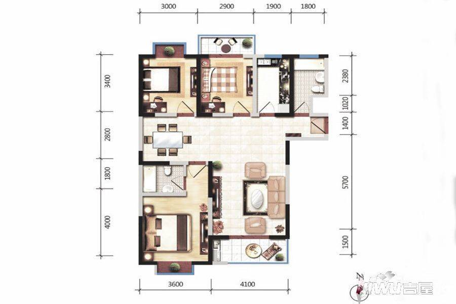 金宇蓝苑3室2厅2卫127.9㎡户型图