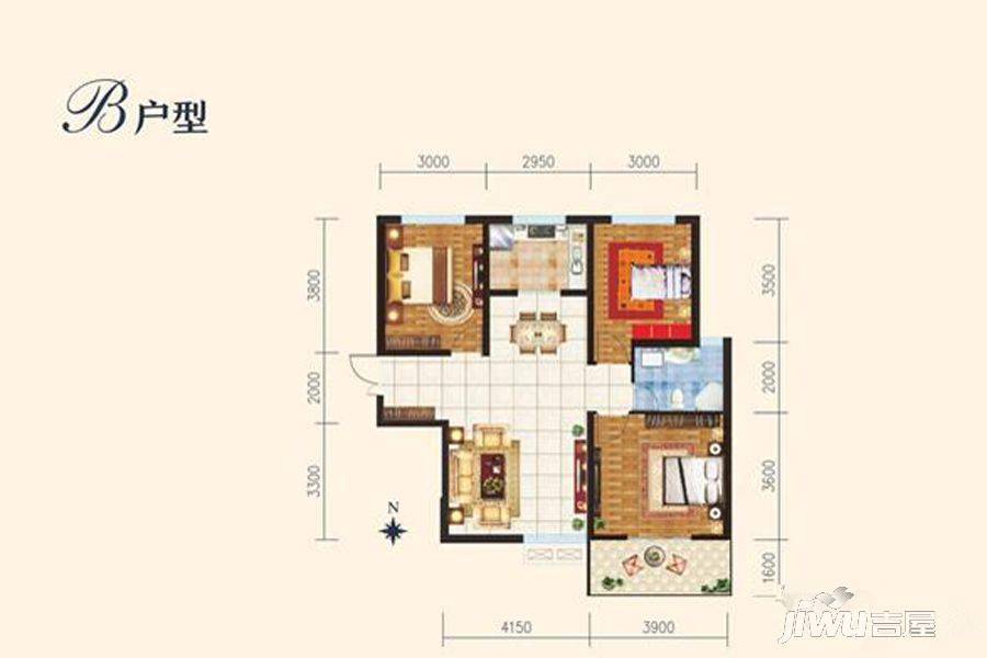 天湖名郡3室2厅1卫111㎡户型图