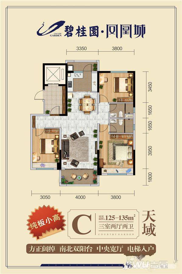 碧桂园凤凰城3室2厅2卫125㎡户型图