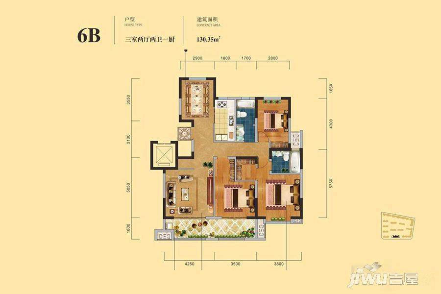 中建昆明澜庭3室2厅2卫130.3㎡户型图