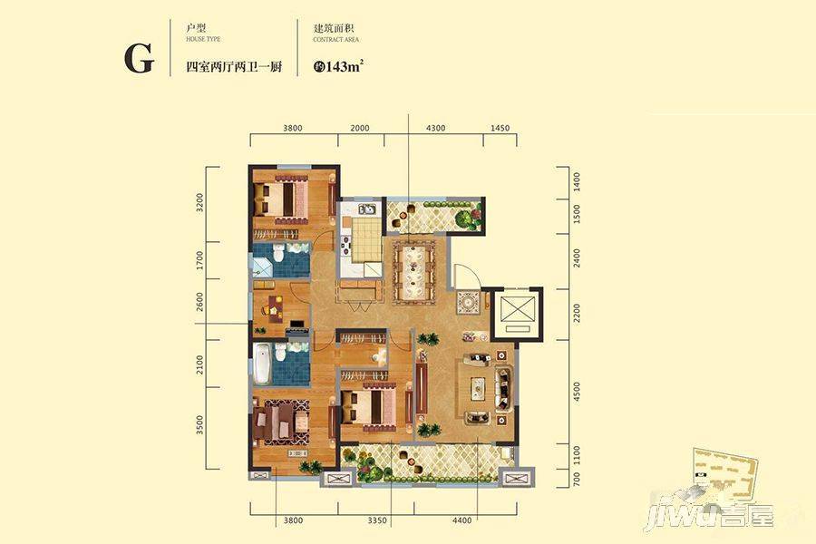 中建昆明澜庭4室2厅2卫143㎡户型图