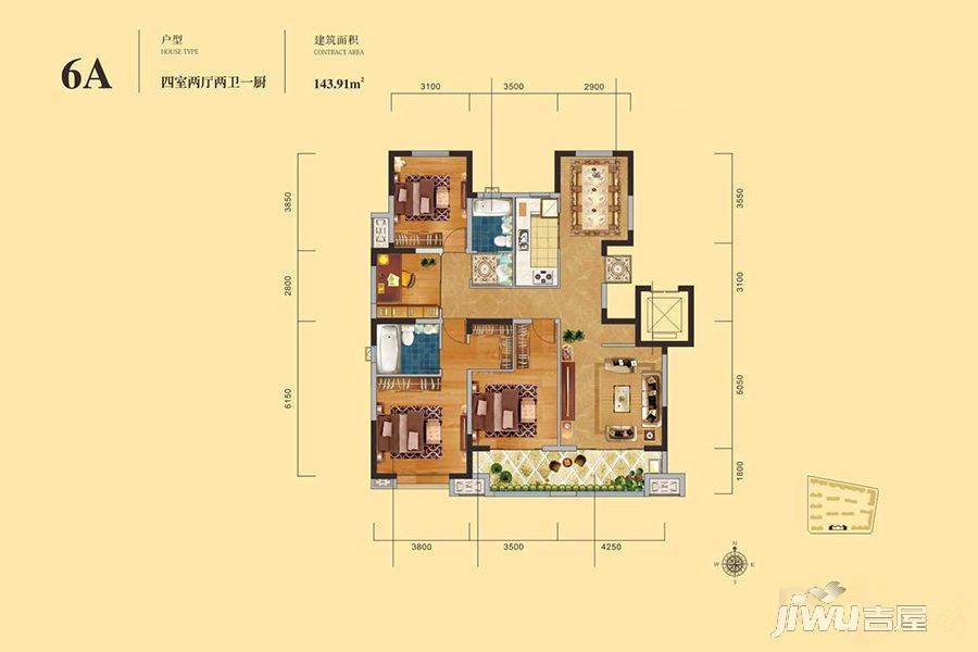 中建昆明澜庭4室2厅2卫143.9㎡户型图