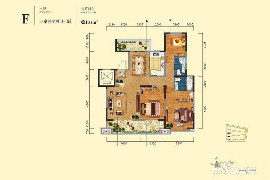 中建昆明澜庭3室2厅2卫131㎡户型图