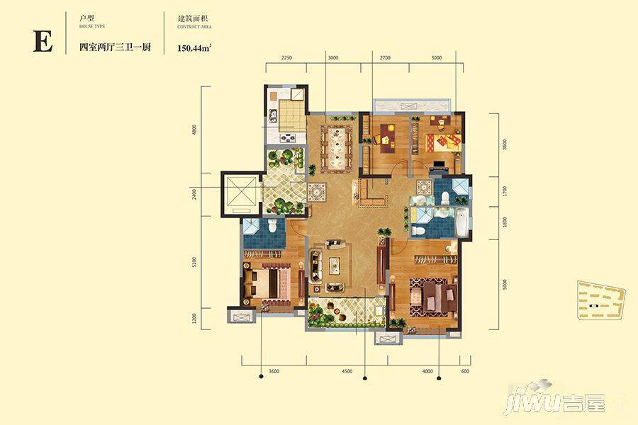 中建昆明澜庭4室2厅3卫150.4㎡户型图