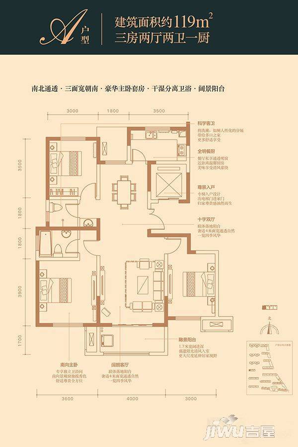 金辉公园里3室2厅2卫119㎡户型图