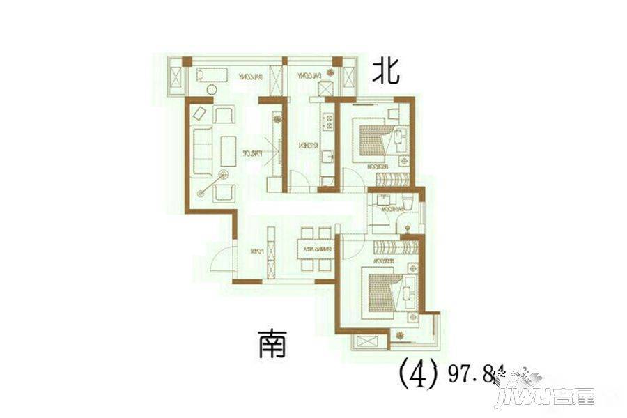 丽苑山水2室2厅1卫97㎡户型图